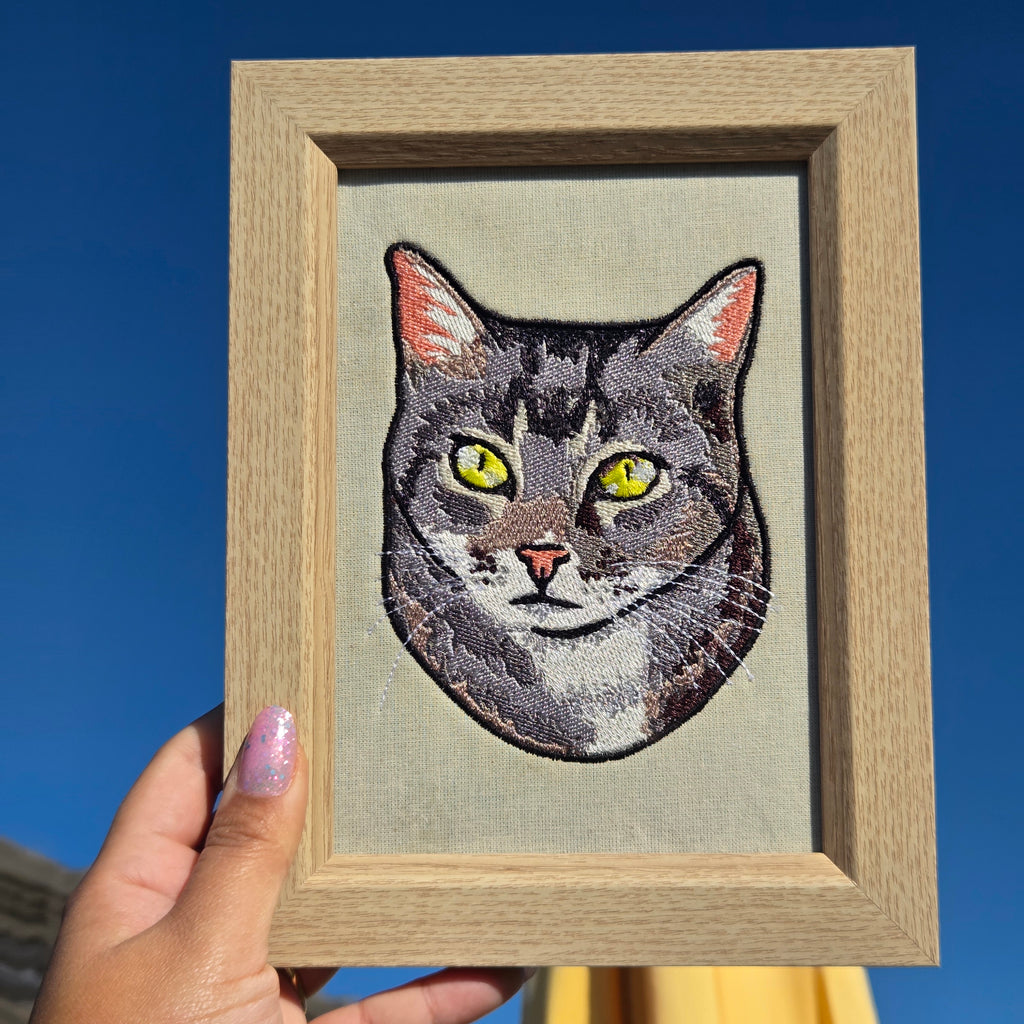 Embroidered Cat Portrait - Customizable Pet Art