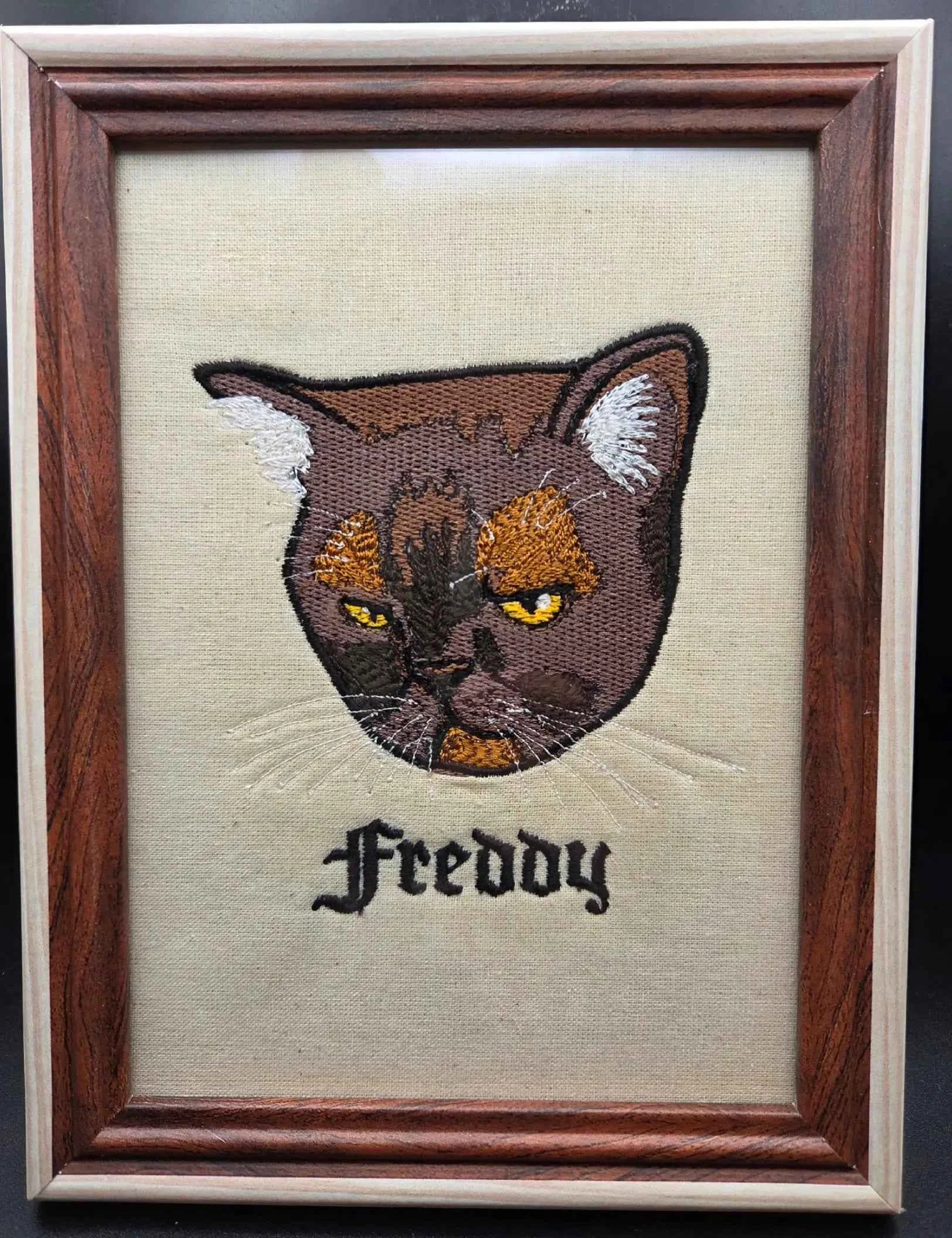 Embroidered Cat Portrait - Customizable Pet Art