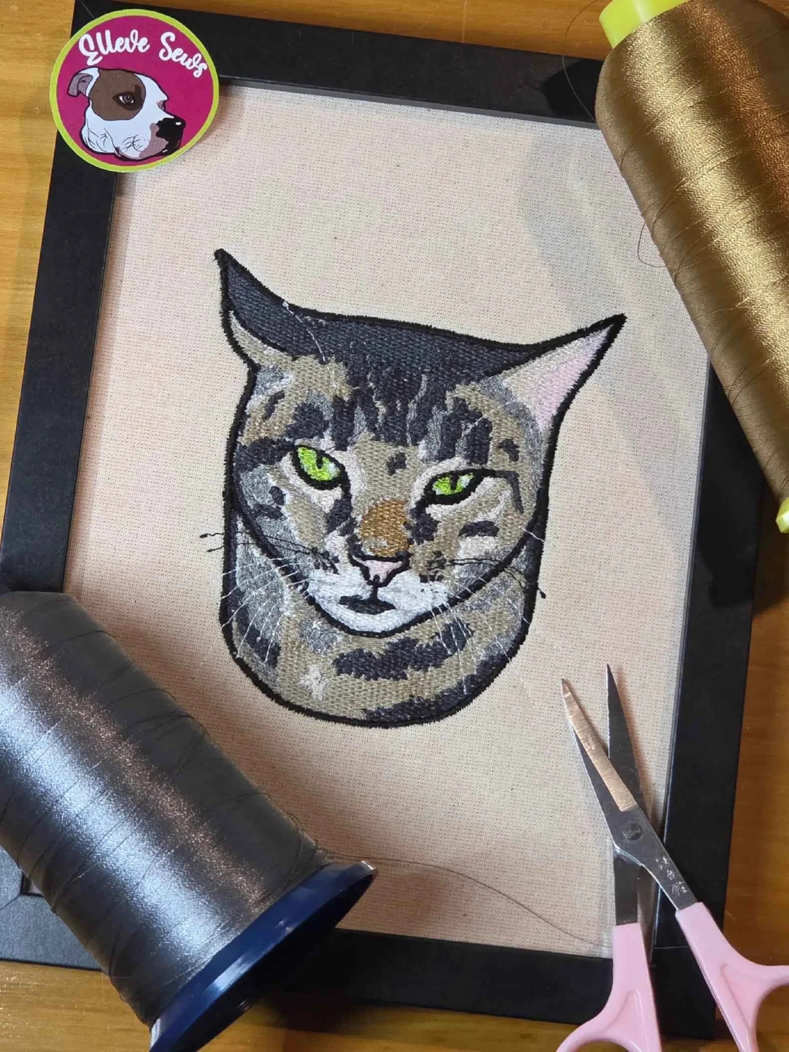 Embroidered Cat Portrait - Customizable Pet Art