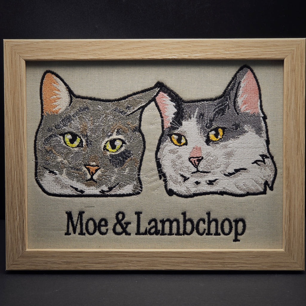 Embroidered Pet Portrait - Personalized Duo Pet Art for Your Beloved Companion