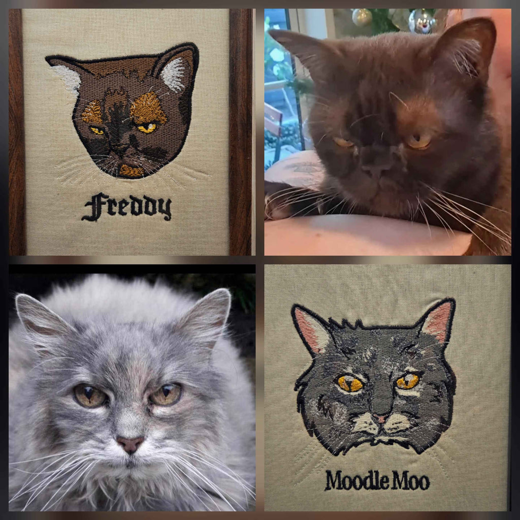 Embroidered Cat Portrait - Customizable Pet Art