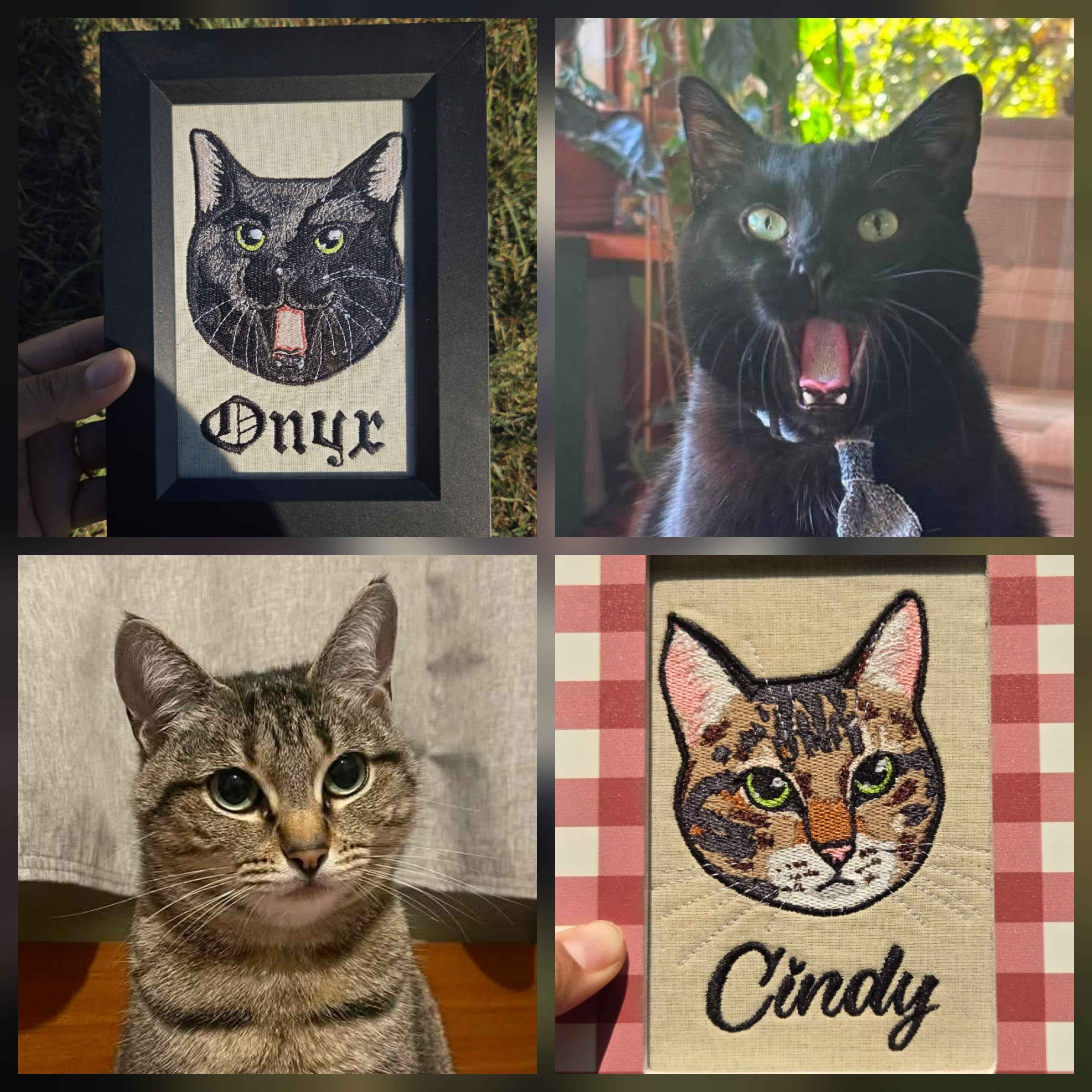 Embroidered Cat Portrait - Customizable Pet Art