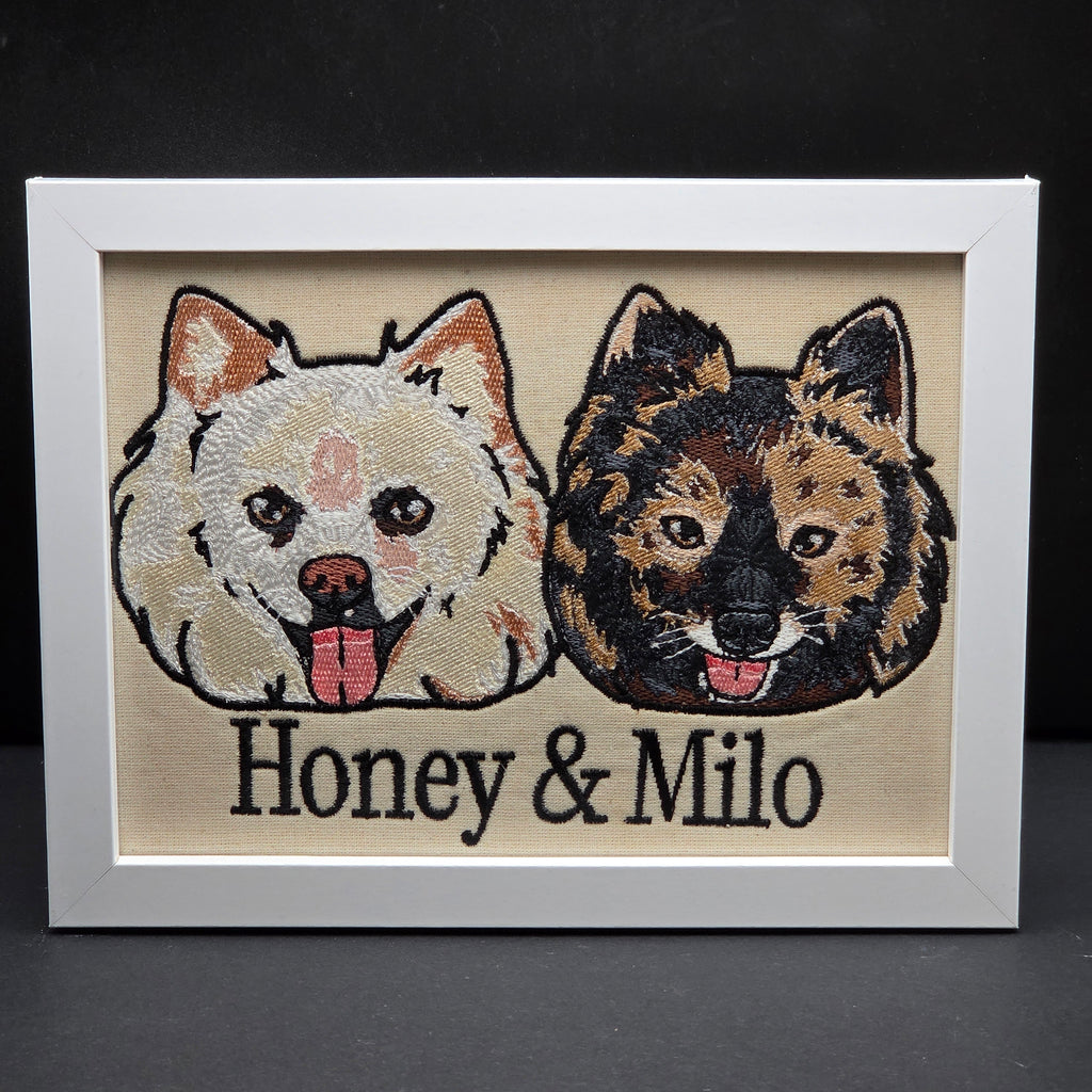Embroidered Pet Portrait - Personalized Duo Pet Art for Your Beloved Companion