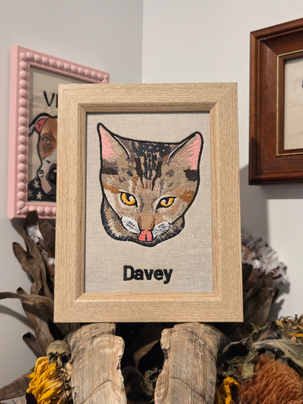 Embroidered Cat Portrait - Customizable Pet Art