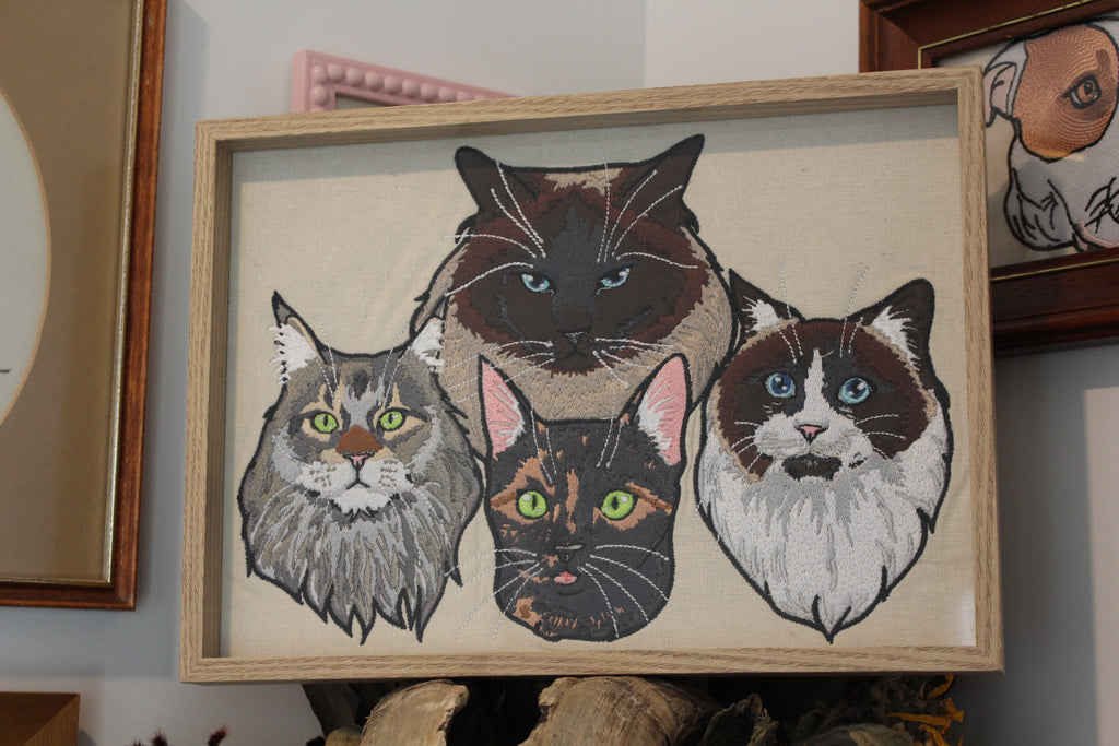Embroidered Pet Portrait - Unique Four Pets Design for Pet Lovers