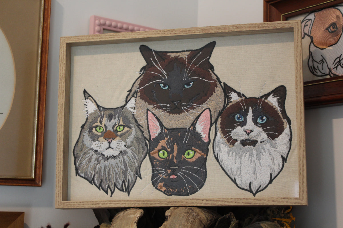 Embroidered Pet Portrait - Unique Four Pets Design for Pet Lovers