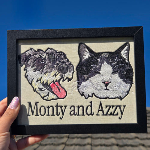 Embroidered Pet Portrait - Personalized Duo Pet Art for Your Beloved Companion