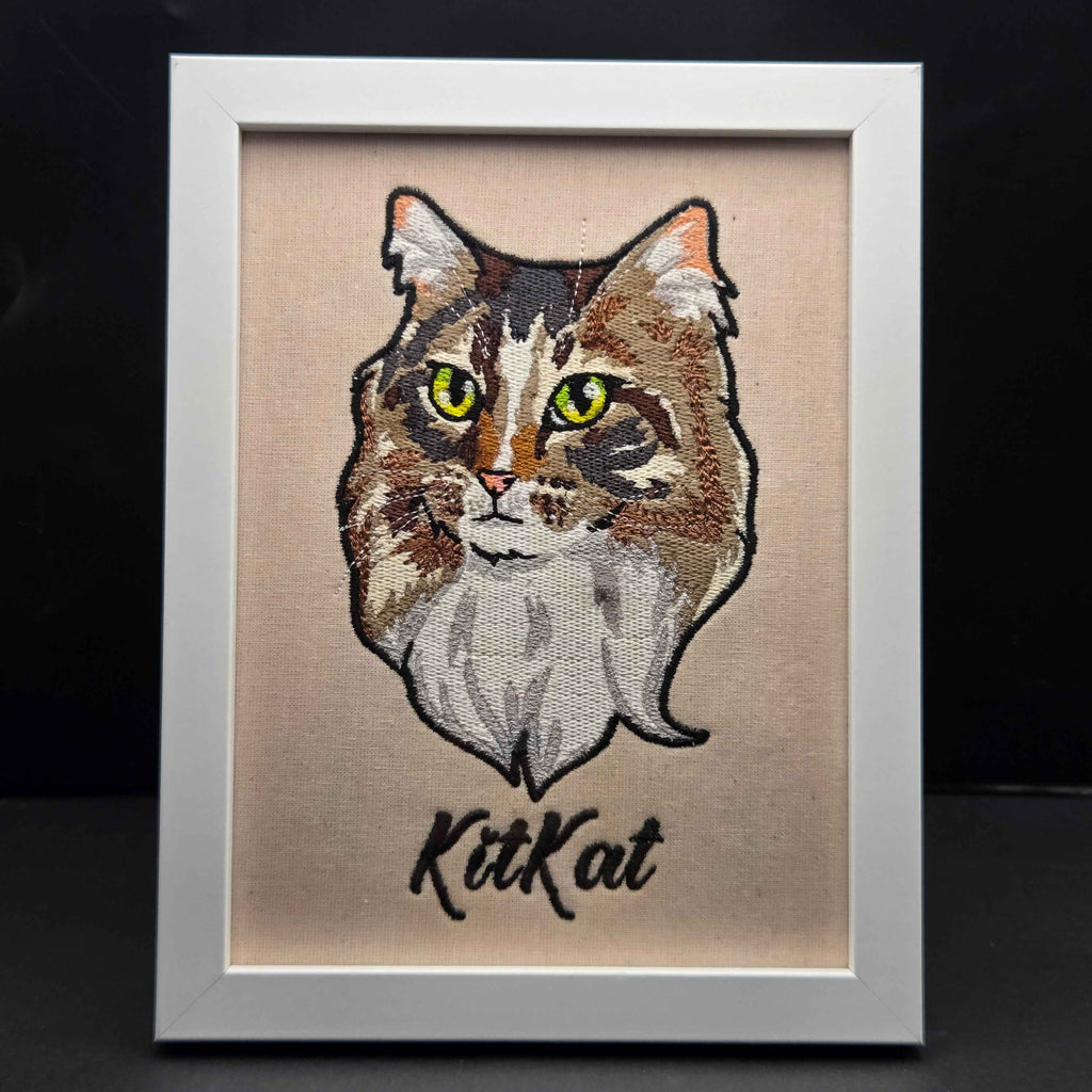 Embroidered Cat Portrait - Customizable Pet Art