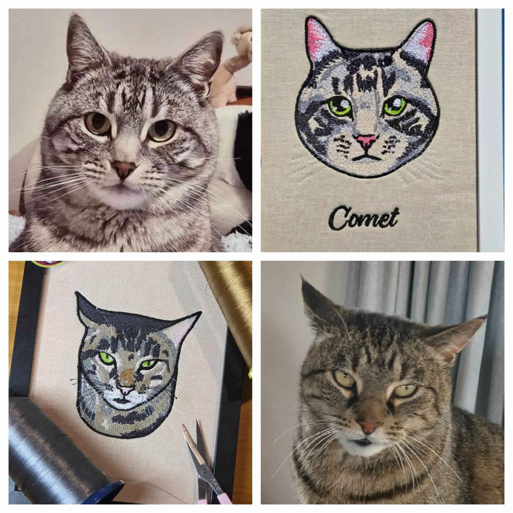 Embroidered Cat Portrait - Customizable Pet Art