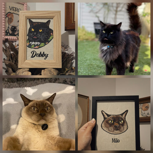 Embroidered Cat Portrait - Customizable Pet Art